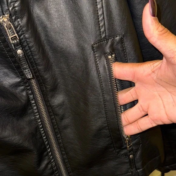 Women's Black Faux Leather Jacket - Picture 3 of 5